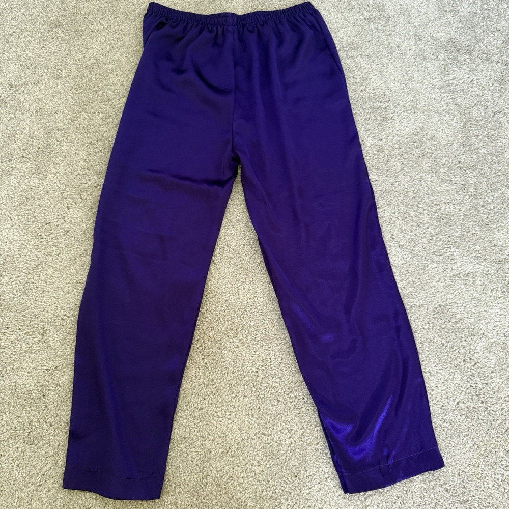 Purple Satin PJ Set Sheer Button Down Top - Picture 5 of 11